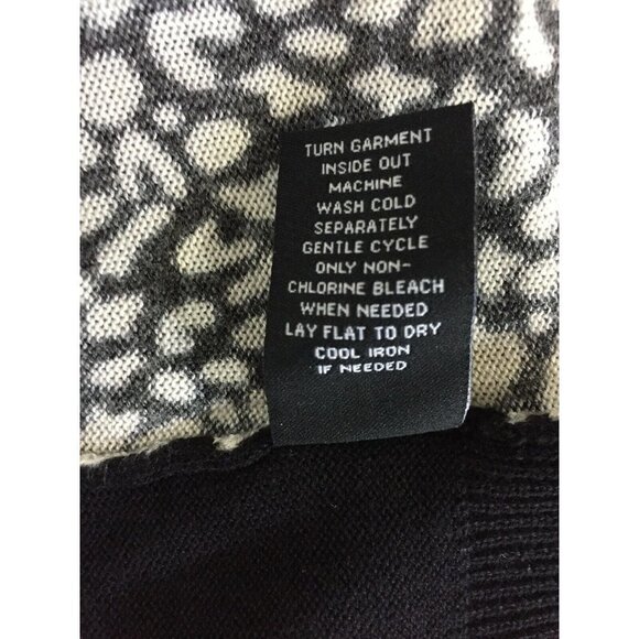 New Directions Sweater PM Drape Neck Black White Mixed Print Shoulder Zip Goth - Picture 12 of 12